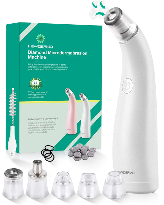 NEWDERMO 2-in-1 Microdermabrasion Machine for Facial Diamond Microdermabrasion Device USB Rechargeable - Advanced Home Facial Treatment Machine (White)